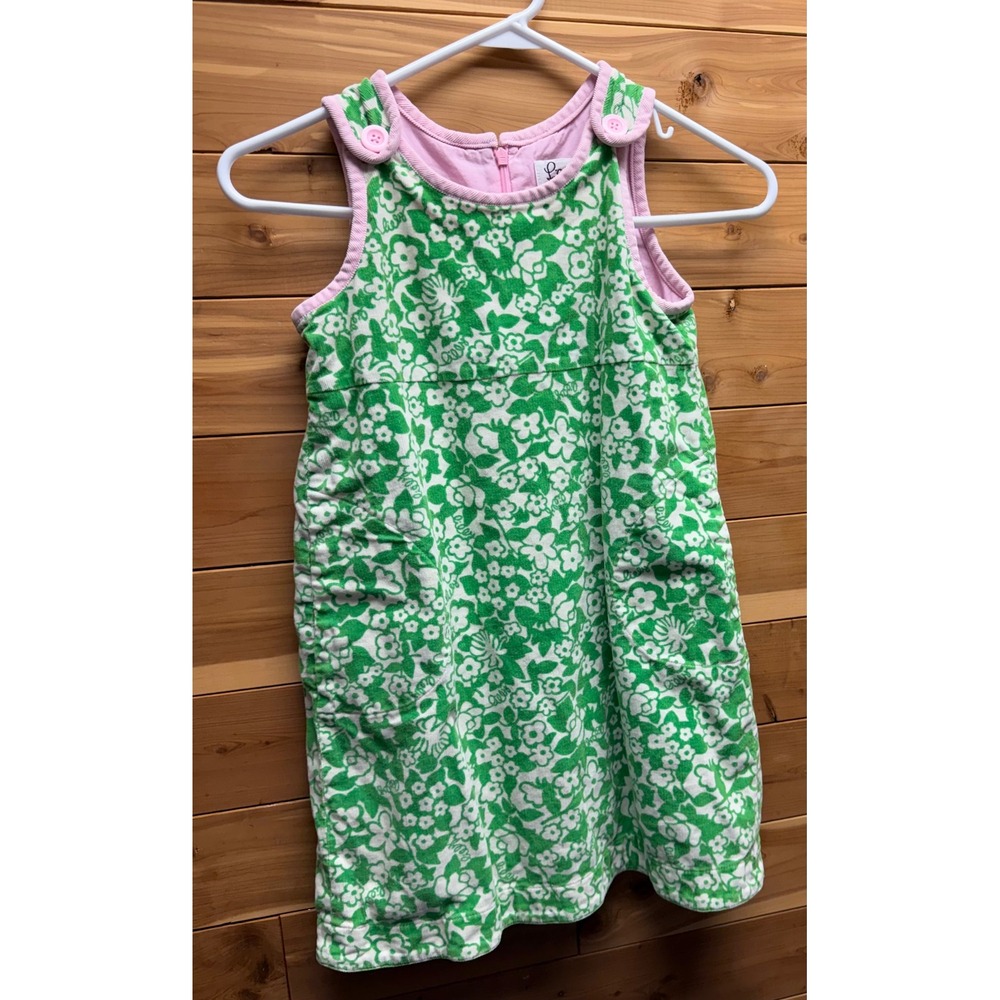 Lilly Pulitzer Girls SIZE 7 Green Pink Floral Corduroy Jumper Shift Dress